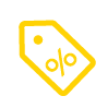 Price Tag with a percentage symbol Icon in yellow isolated on a white background.