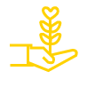 Hand with small plant in it's palm Icon in yellow isolated on a white background.